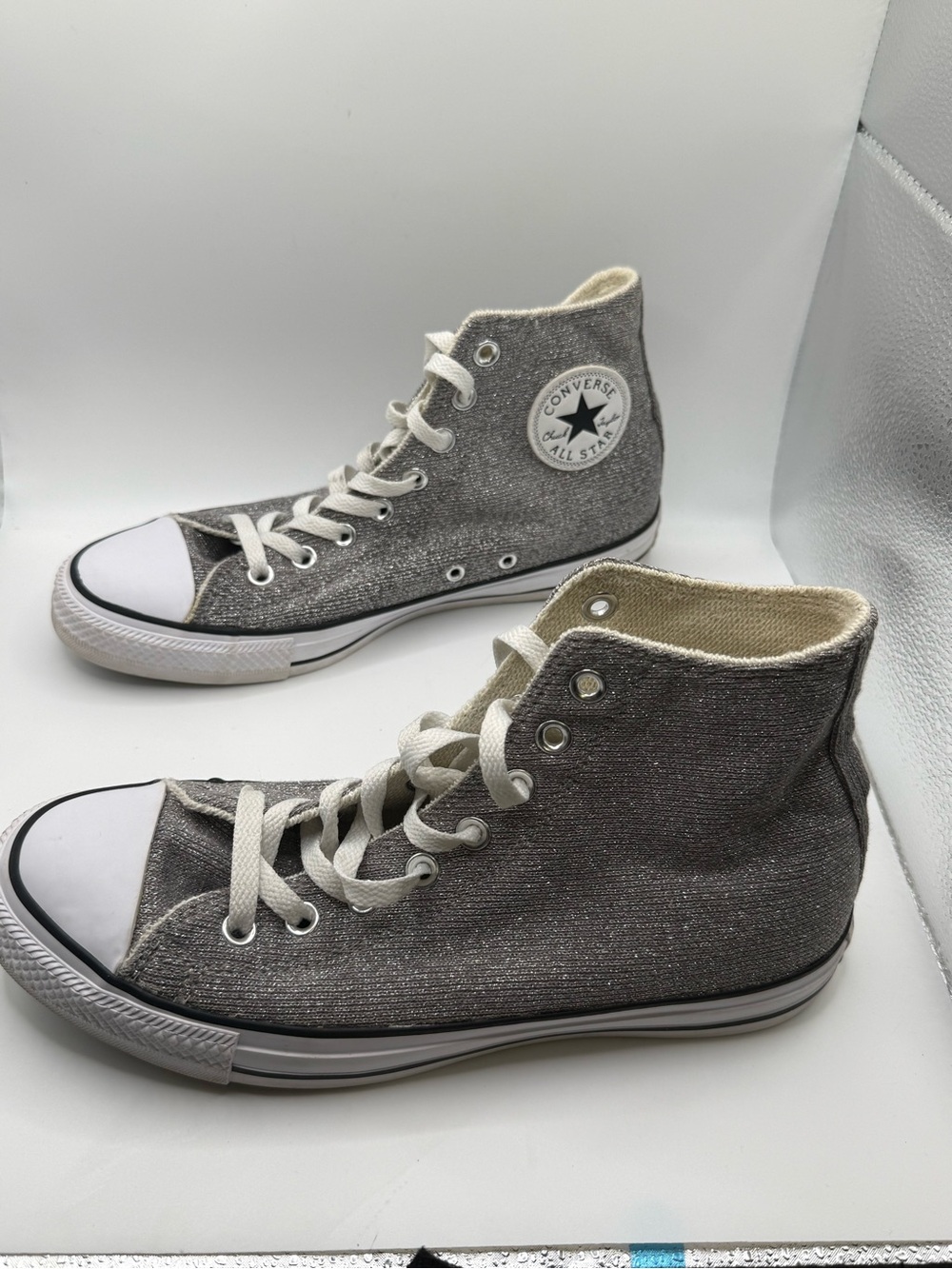 Converse High Top Sneakers in Metallic Gray and White - Picture 5 of 10